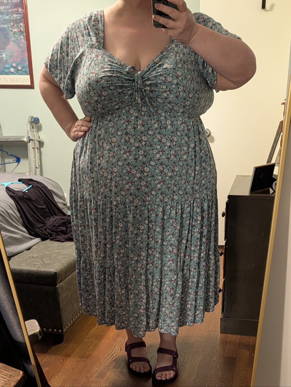 BloomChic Teal Floral Midi Skirt